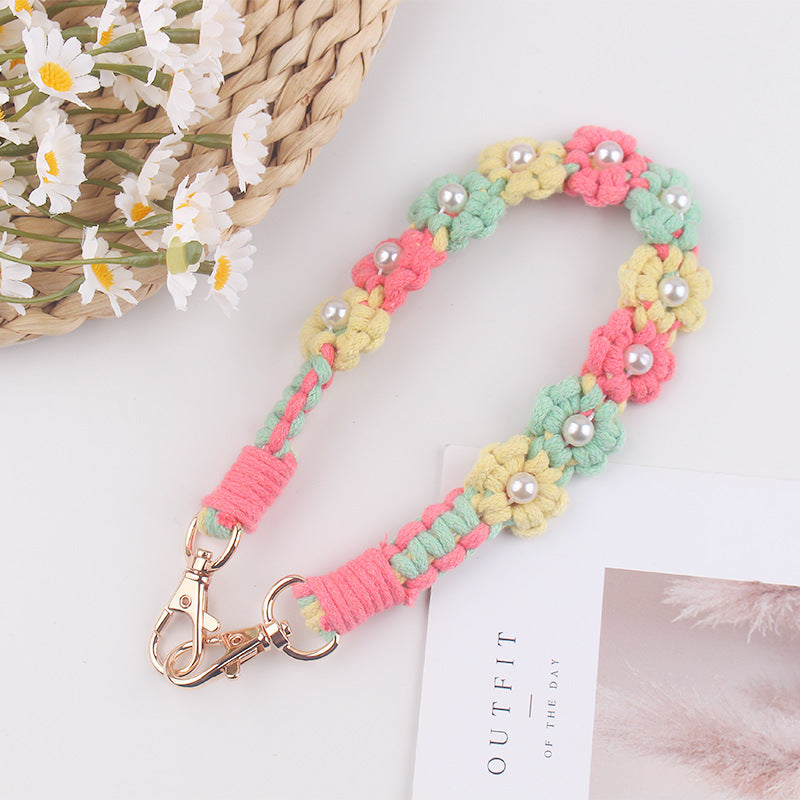 Wholesale Creative hand-woven daisy pearl water cup cup sleeve cup rope